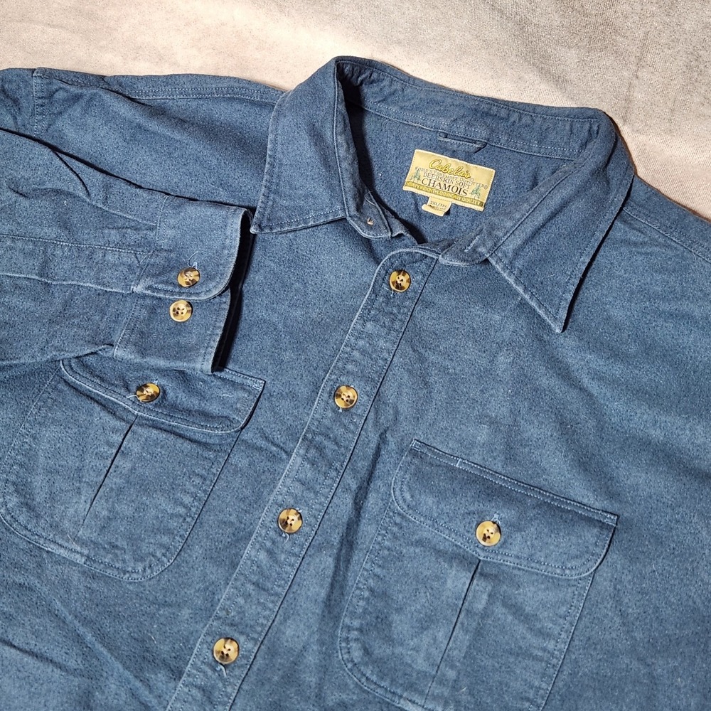 Mens CABELA'S Deerskin Soft Chamois l/s Button up Shirt‎ Blue size 3XL outdoor